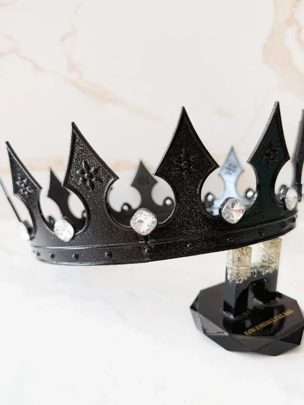 Black King Crown, Clear Jewels Crown, Mens Gothic Medieval, Royal Costume Crown